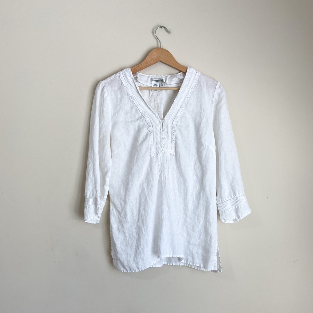 Coldwater Creek White Linen Tunic Top Blouse